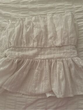 White Eyelet Strapless Peplum Top